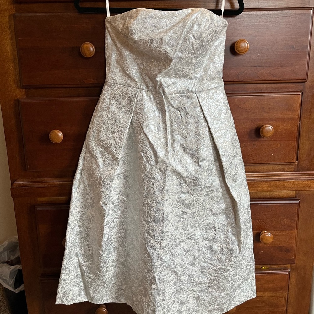 Lord & Taylor Silver Gold Short Homecoming Cocktail Dress with Pockets Size 2